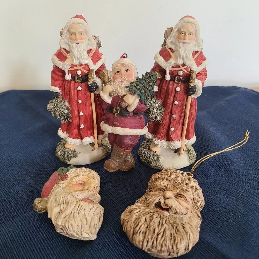 Vintage Winter Santa Christmas Pere Noel Figurines Ornaments and Magnet 5 Items